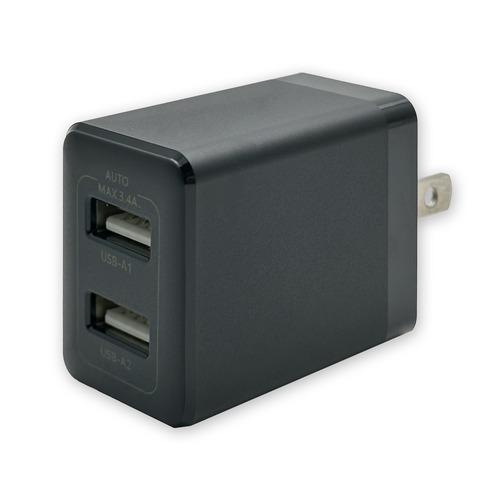 OSMA ACU2-234ADK 3.4A AC充電器 2ポート 自動判別機能搭載 ブラック