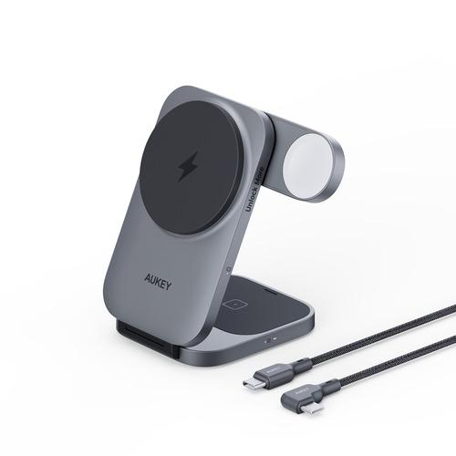 AUKEY LC-MC312-GY 3-in-1 MagSafe対応 ワイヤレス充電器 MagFus...