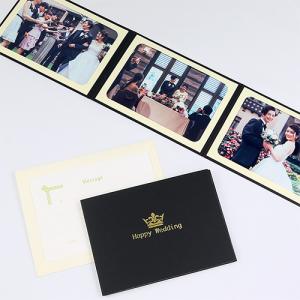 ペーパー フォトフレーム 写真台紙 ウエディング 結婚式 Happy Wedding/クラウン Lサイズ （89×127mm） 3面ヨコ ブラックの商品画像