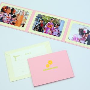 ペーパー フォトフレーム 写真台紙 記念日 Anniversary/マーガレット 2Lサイズ 3面ヨコ ピンク｜yamadaya-daishi