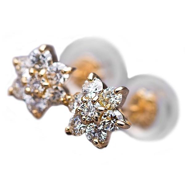 ダイヤモンドピアス H＆C 0.3ct K18 イエローゴールド 0.3カラット 花 フラワーモチー...