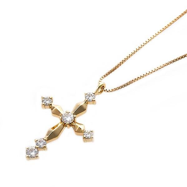 ダイヤモンド ネックレス 0.1ct K18 イエローゴールド 十字架 クロスモチーフ ペンダント ...