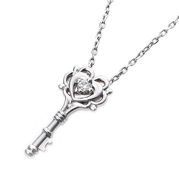 ダイヤモンド ネックレス 一粒 0.014ct プラチナ Pt900 鍵 キーモチーフ ペンダント ...