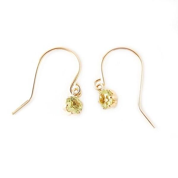 ピアス ペリドット K18 イエローゴールド 8月 誕生石 ジプシー フック ピアス シンプル