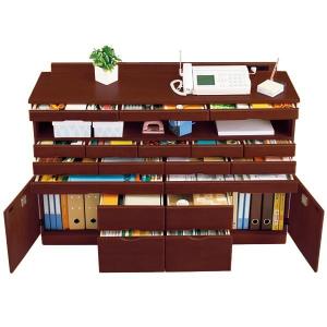 新・引き出しいっぱいキャビネット/チェスト 〔ダークブラウン〕 約幅120cm 木製 鍵付扉 コード穴 キャスター 2口コンセント付き