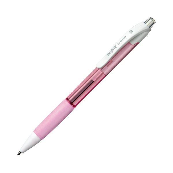 (まとめ) TANOSEE ノック式油性ボールペン（なめらかインク） 極細 0.5mm クリアピンク...