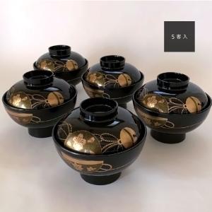 雑煮椀 お椀 蓋付き 吸い物椀 黒 鈴春秋5客...の詳細画像5