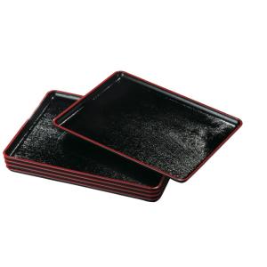 お盆 トレー 尺五 サービス盆 黒塗 渕朱(5枚組) 滑り止め加工 45.5cm 5