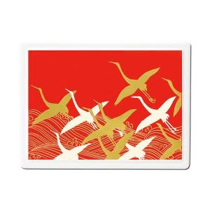 付箋ケース 波に鶴（赤） 蒔絵 漆芸 日本製 紀州漆器｜yamaga-shikki