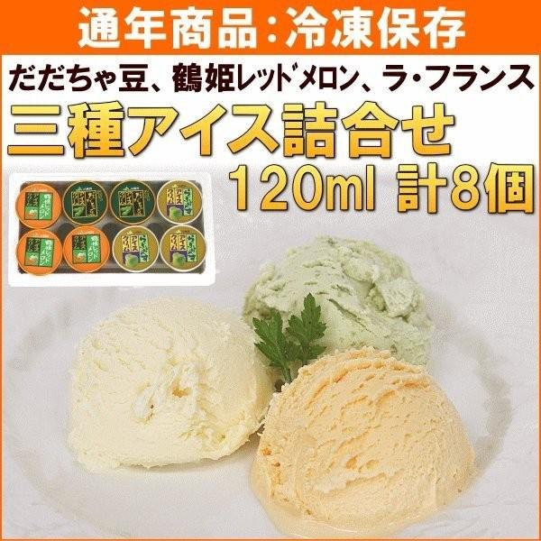 アイス JA鶴岡 三種アイス詰合せ (だだちゃ豆、鶴姫レッドメロン、ラ・フランス) 120ml×計8...