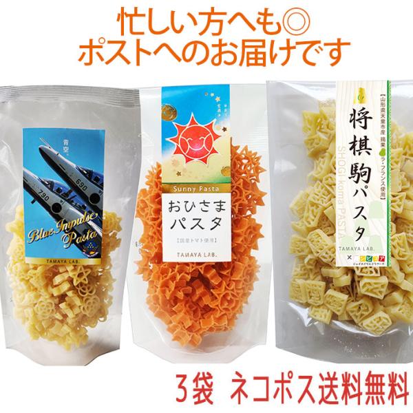 玉谷製麺 ブルーインパルスパスタ おひさまパスタ 将棋駒パスタ 100gX3袋セット  飛行機のパス...