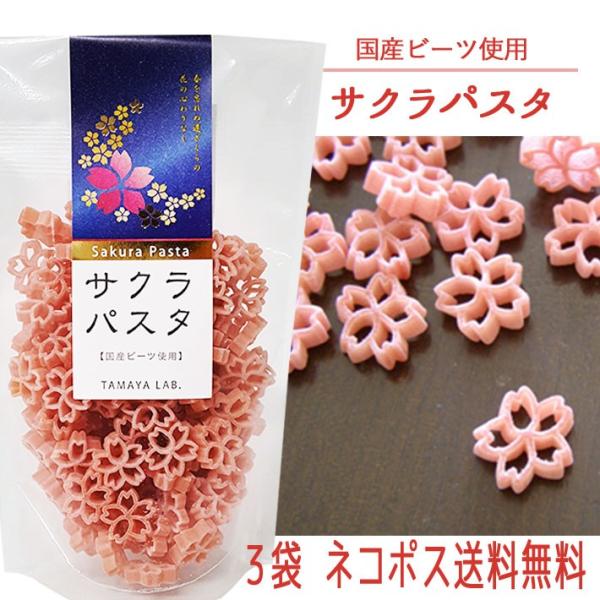 サクラパスタ 100g 3袋セット ネコポス 送料無料 桜咲く 合格祈願 玉谷製麺 国産ビーツ使用 ...