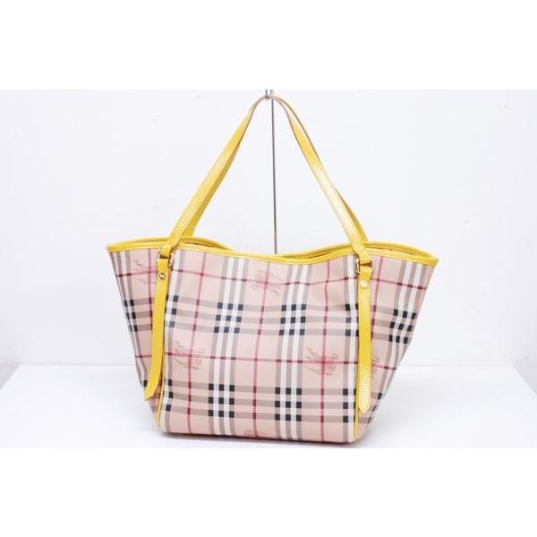 バーバリー BURBERRY チェック柄 トートバッグ ショルダーバッグ ポーチ付き PVC ベージ...