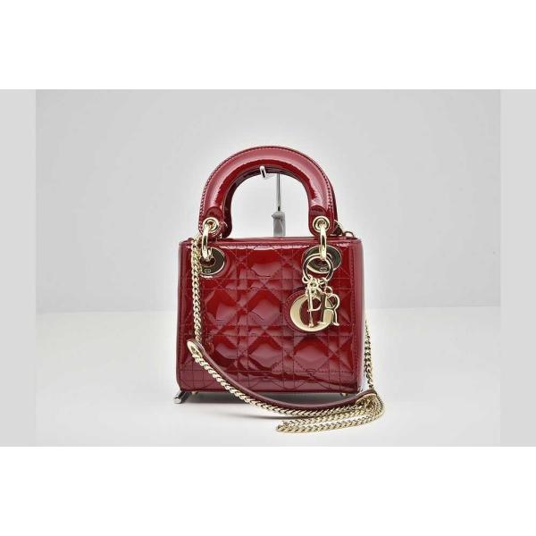 ディオール ミニ Lady Dior レディディオール パテントカーフスキン ハンドバッグ チェーン...