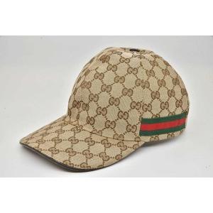 グッチ GUCCI GGキャンバス キャップ 帽子 Lサイズ コットン ベージュ/エボニー ウェブライン 200035｜yamago78