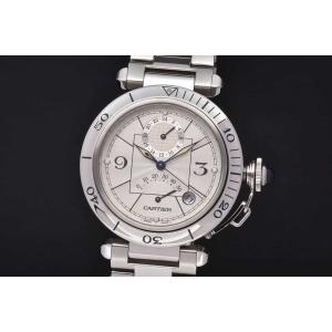 カルティエ W31037H3 パシャ 38MM GMT パワーリザーブ メンズ SS オートマ シルバー文字盤 2388【OH済】