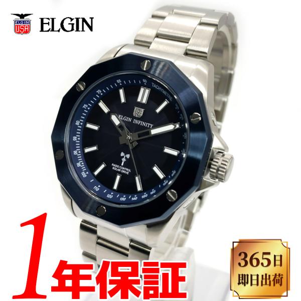 ELGIN メンズ 腕時計 防水 バッテリ−充電警告機能 パワーセービング機能  逆回転防止ベゼル ...