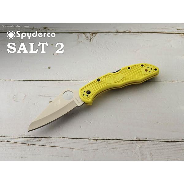 スパイダルコ C88PYL2 ソルト2 直刃 イエローハンドル 折り畳みナイフ  Spyderco ...