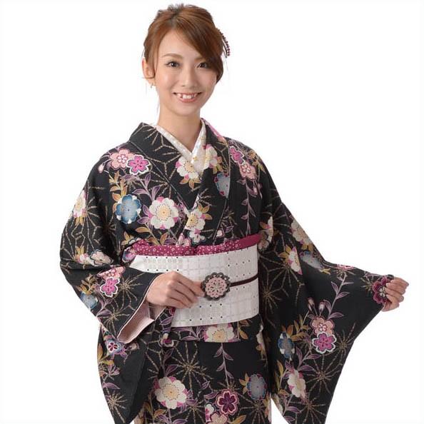 小紋 着物 正絹 仕立て上がり Osikiri Moe 袷 レディース 女性 すぐに着れる着物 黒