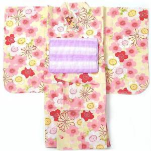 子供 浴衣 女の子 2点セット 110ｃｍ 5-6歳 ゆかた 桜 黄色｜yamaki