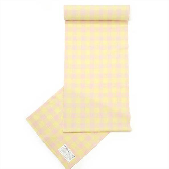 伊勢木綿 木綿着物 反物 チェック 格子 ピンク オプションにて国内手縫い仕立て承ります