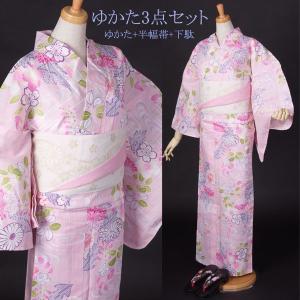 浴衣 レディース 3点セット itomi 大人ゆかた 綿 麻 ピンク 桜