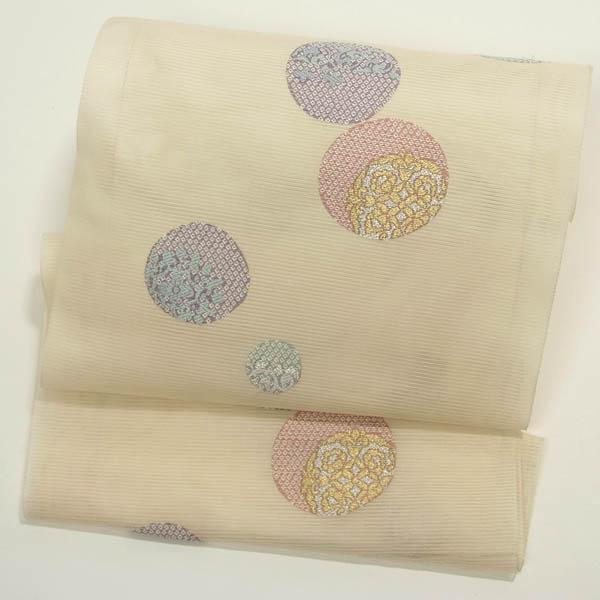 夏用 名古屋帯 正絹 絽 夏 西陣織 日本製 仕立て付き ベージュ