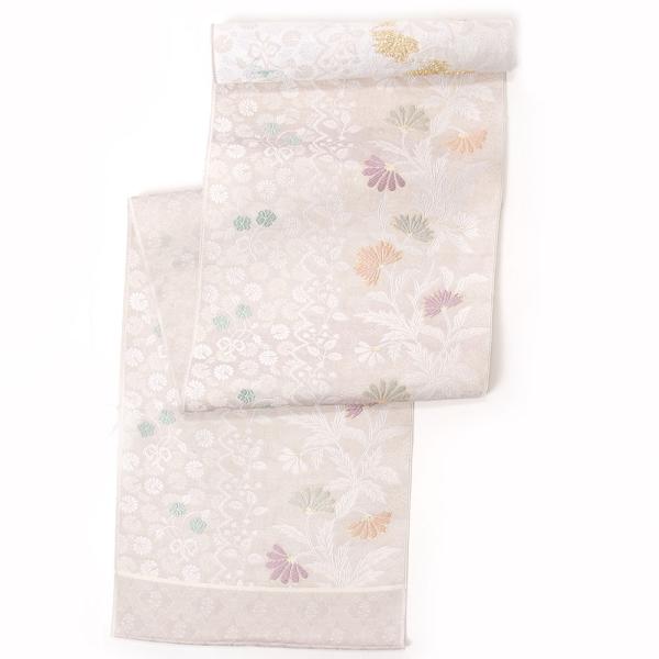 名古屋帯 正絹 西陣織 九寸なごや帯 花 お仕立て付き 春 秋 冬 カジュアル 日本製 紫グレー