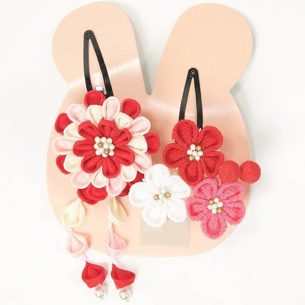 七五三 髪飾り 3歳 7歳 かんざし スリーピン パッチン留め つまみ細工 だらり 2本セット 子供...