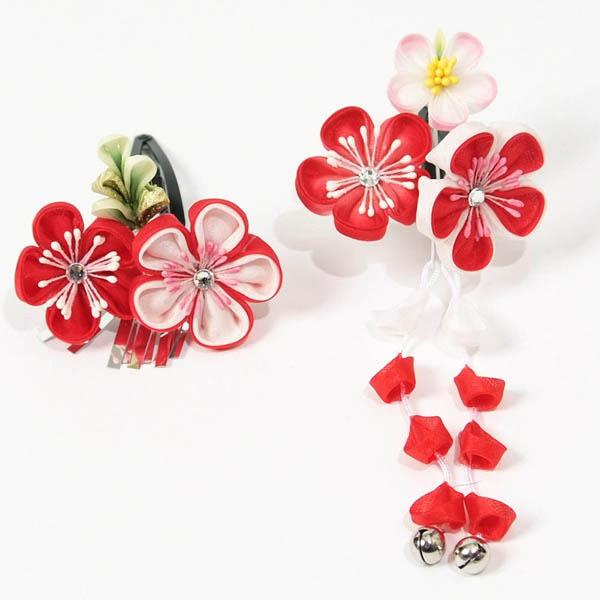 七五三 髪飾り 3歳 7歳 かんざし スリーピン パッチン留め つまみ細工 だらり 2本セット 子供...