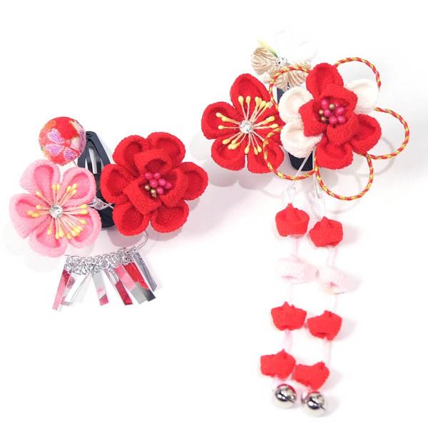 七五三 髪飾り 3歳 7歳 かんざし スリーピン パッチン留め つまみ細工 だらり 2本セット 子供...