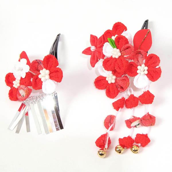 七五三 髪飾り 3歳 7歳 かんざし スリーピン パッチン留め つまみ細工 だらり 2本セット 子供...