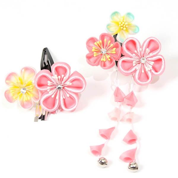 七五三 髪飾り 3歳 7歳 かんざし スリーピン パッチン留め つまみ細工 だらり 2本セット 子供...