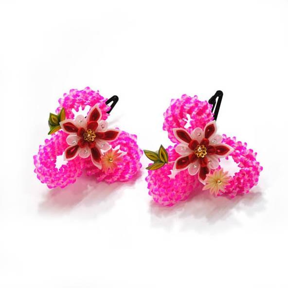 七五三 髪飾り 子供 女の子 3歳 かんざし 2点セット 鹿の子 絞り パッチン スリーピン ピンク...