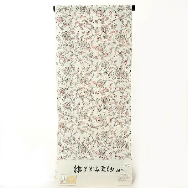 夏着物 反物 綿ちぢみ 更紗 紺仁 綿100％ レディース 日本製 オプションでお仕立て承ります