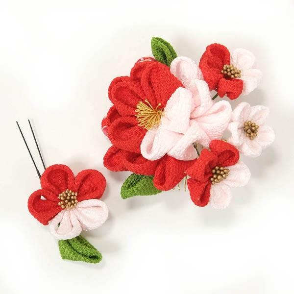 髪飾り 和装 2個セット つまみ細工 成人式 振袖 袴 赤 ピンク