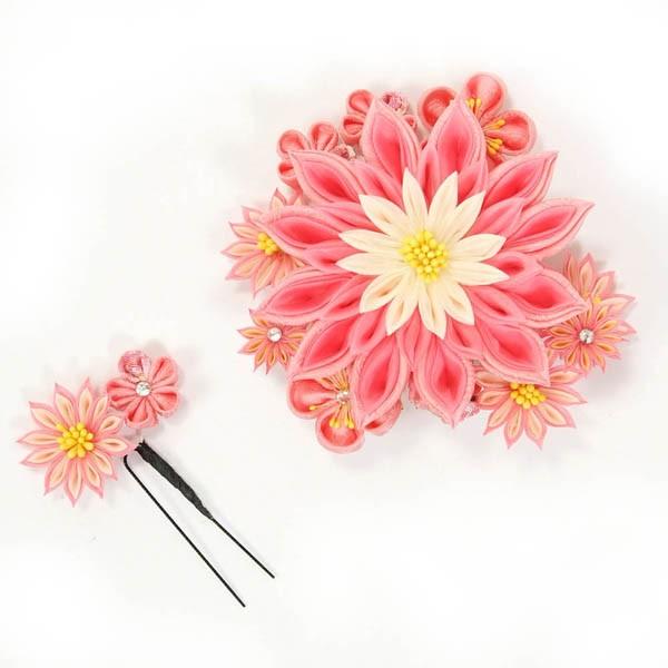 髪飾り 和装 2個セット つまみ細工 成人式 振袖 袴 ピンク