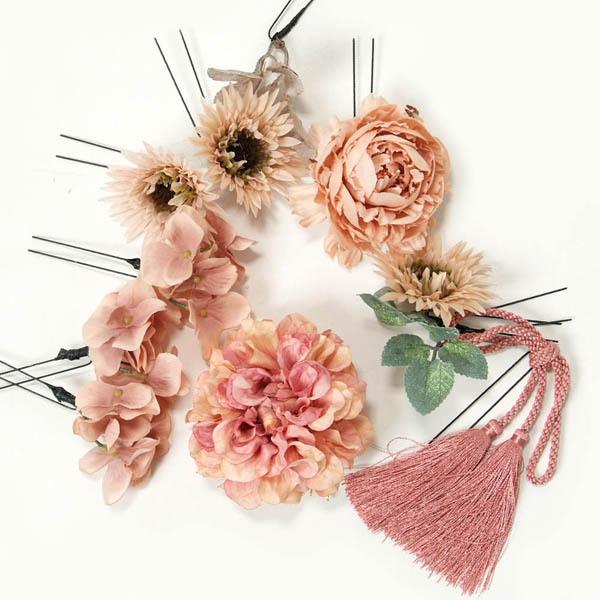 髪飾り 振袖 成人式 袴 コーム・Uピン 11個セット ナチュラル ドライフラワーテイスト 和装 着...