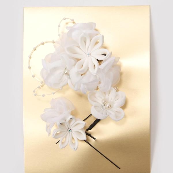 髪飾り 振袖 成人式 袴 3個セット Uピン シャルマン 花 シフォン 可愛い おしゃれ 日本製 白