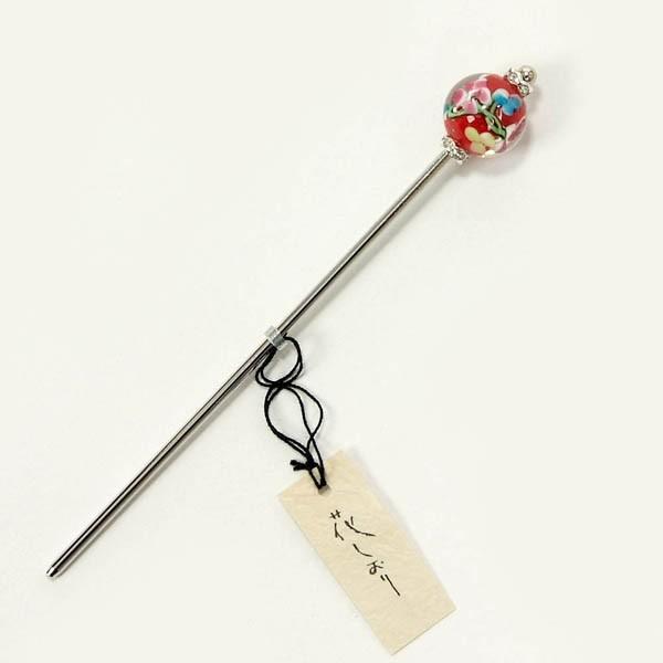 着物 髪飾り 和装 かんざし 浴衣 トンボ玉 赤×シルバー ギフト プレゼントにも