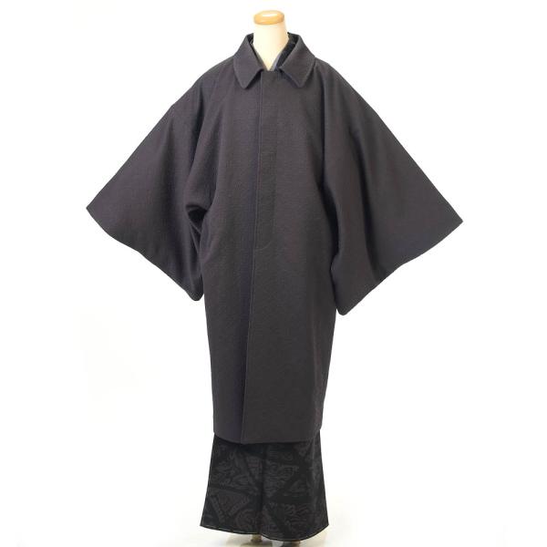 紳士 和装コート 着物コート Lサイズ ロング丈 角袖 おしゃれ柄裏地付 比翼ボタン ポリエステル ...