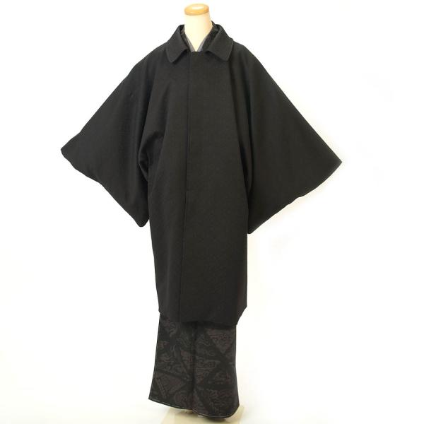 紳士 和装コート 着物コート M・Lサイズ ロング丈 角袖 おしゃれ柄裏地付 比翼ボタン ポリエステ...
