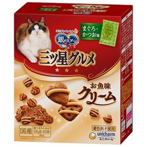 ユニ・チャームペット 銀のスプーン 三ツ星グルメ お魚味クリーム まぐろ・かつお味 [キャットフード 猫 ネコ 餌 エサ ドライフード] 180g(18g×10袋) 爆買