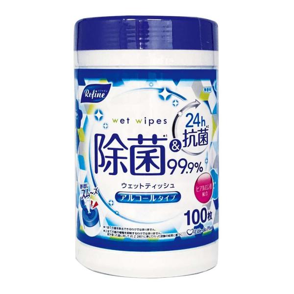 Life-do.Plus リファイン アルコール除菌 ウェットティッシュ ボトル 24時間抗菌 [お...