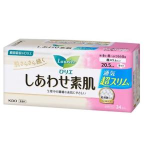 花王 ロリエ しあわせ素肌 通気超スリム 多い昼〜ふつうの日用20.5cm 羽つき [生理用品 ナプキン 瞬間吸収 さらさら 快適] 24コ入[医薬部外品]｜yamakishi