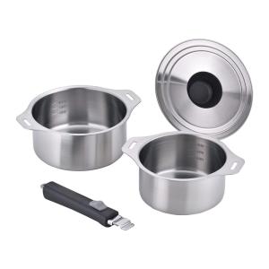 燕三 IH対応ハンドル着脱式鍋4点セット 蒸し台付 EM-032 ( 1セット