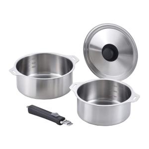 燕三 IH対応ハンドル着脱式鍋4点セット 蒸し台付 EM-032 ( 1セット