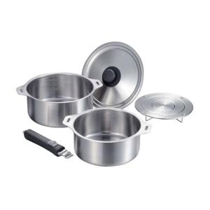 燕三 IH対応ハンドル着脱式鍋4点セット 蒸し台付 EM-032 ( 1セット