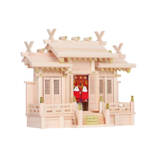 屋根違い三社■宝来神宮■御簾と格子扉■限定数■屋根違い三社■宝来神宮■御簾と格子扉■中型 神棚 「岐...