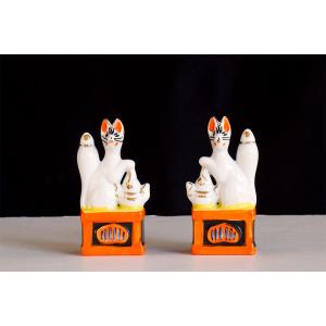 神棚用■お稲荷 お狐様■橙■一対 4寸サイズ 高さ12.5ｃｍ